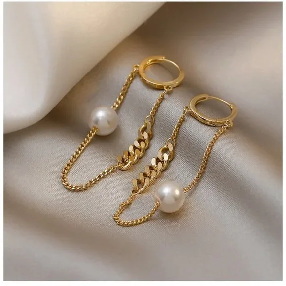 Luxury INS SYTLE Metal Chain Pearl Pendant Earrings - Picture 3 of 5